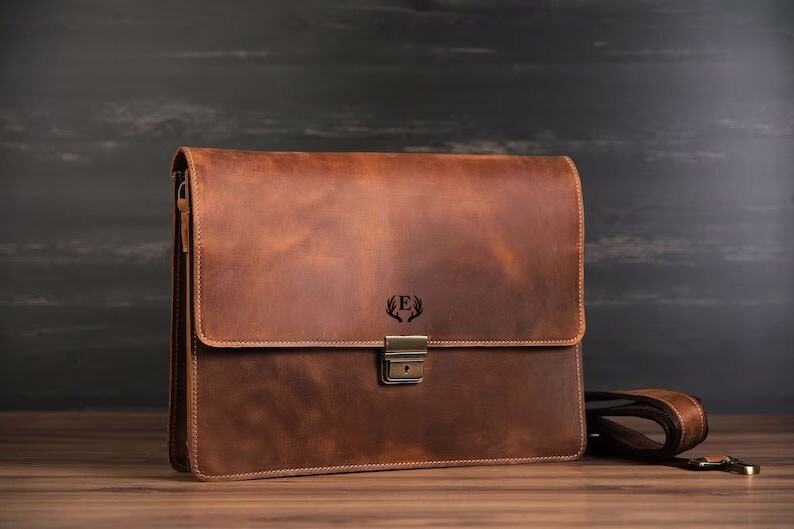 Appreciation Gift for Teacher,MacBook Bag,Personalized Leather Messenger Bag,Thank You Gift for Coworkers,Back to School Gift,Laptop Bag product 5