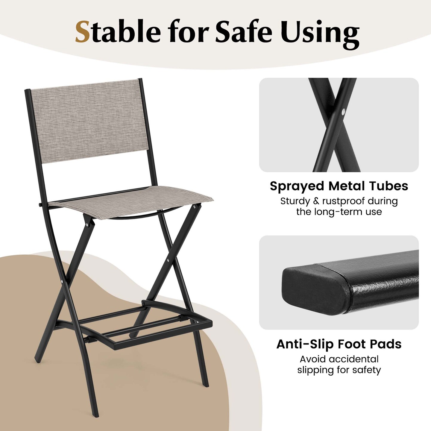 Costway Set of 6 Outdoor Bar Chair Folding Bar Height Stool with Metal Frame Coffee