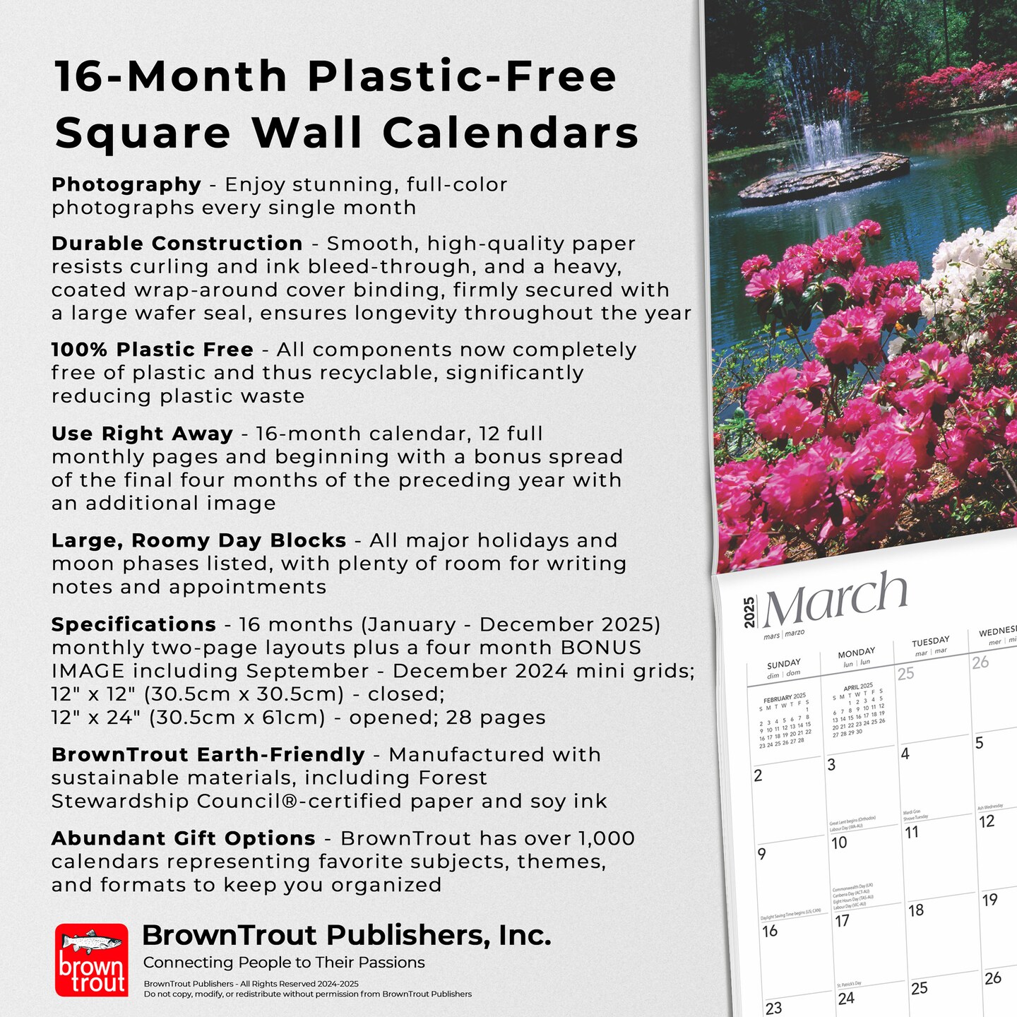Sooner State | Oklahoma Places | 2025 12 x 24 Inch Monthly Square Wall Calendar | Plastic-Free | BrownTrout | USA United States of America Southwest State Nature