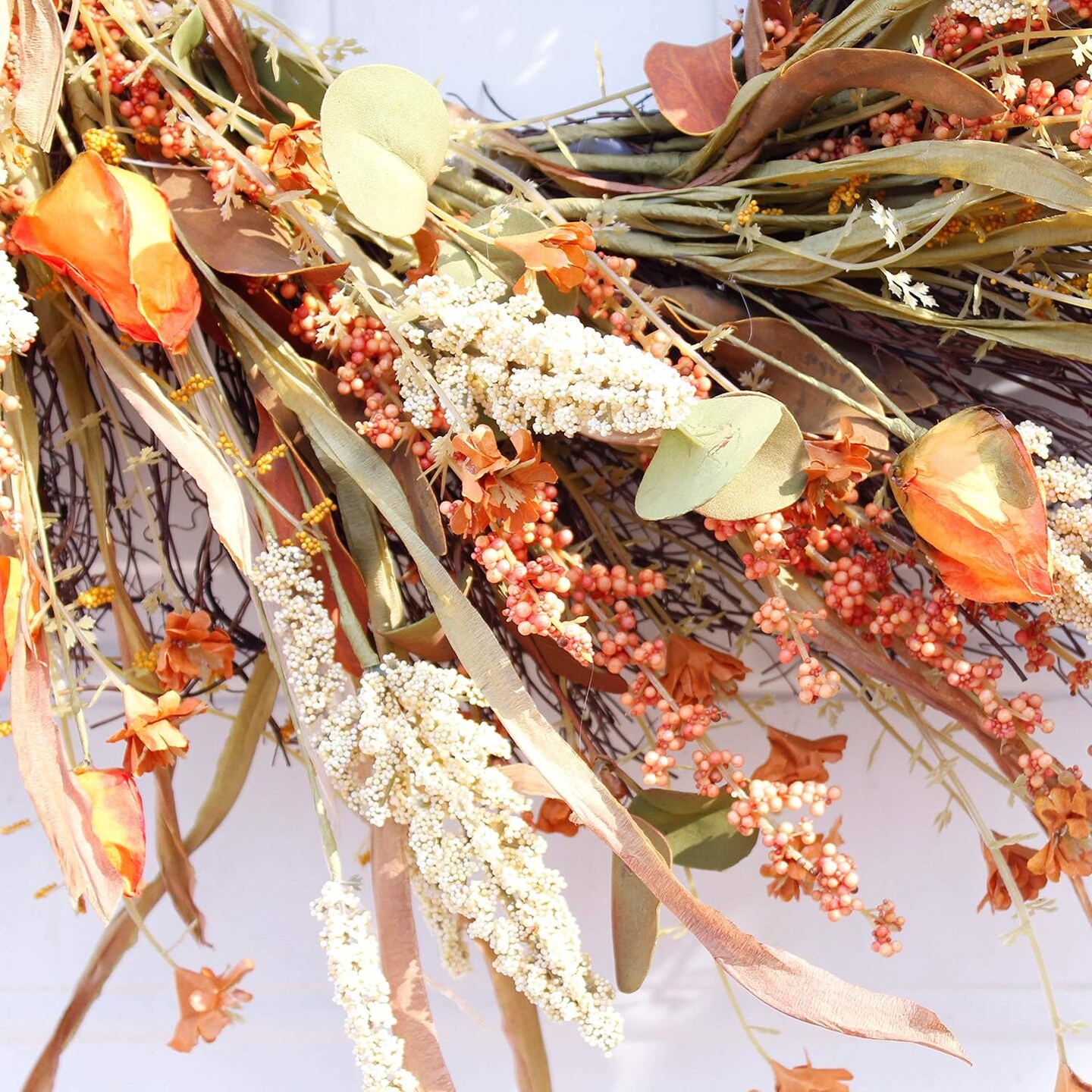 Wreath - 24" Fall Wreath, Straw Wreath, Farmhouse Door Wreaths for Front Door Autumn, DRUI-24IN