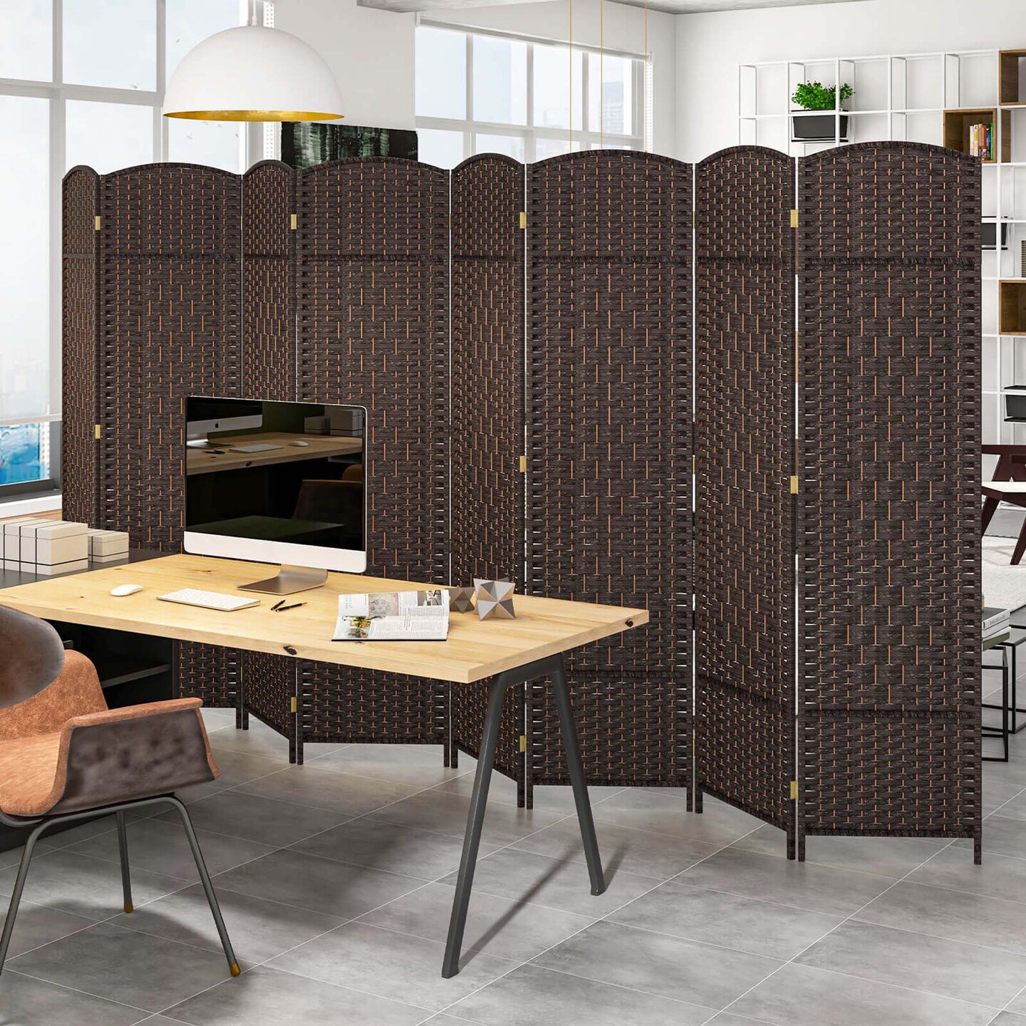 Costway 8-Panel Room Divider 6 FT Tall Folding Privacy Screen with Solid Wood Frame Brown/Black