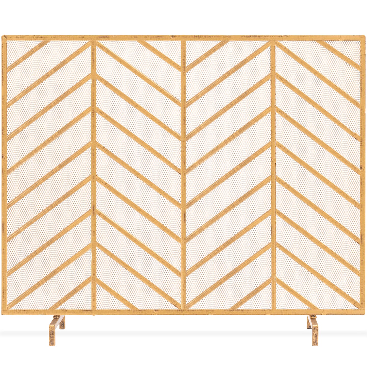 Best Choice Products 38x31in Single Panel Handcrafted Iron Chevron Fireplace Screen w/ Distressed Finish