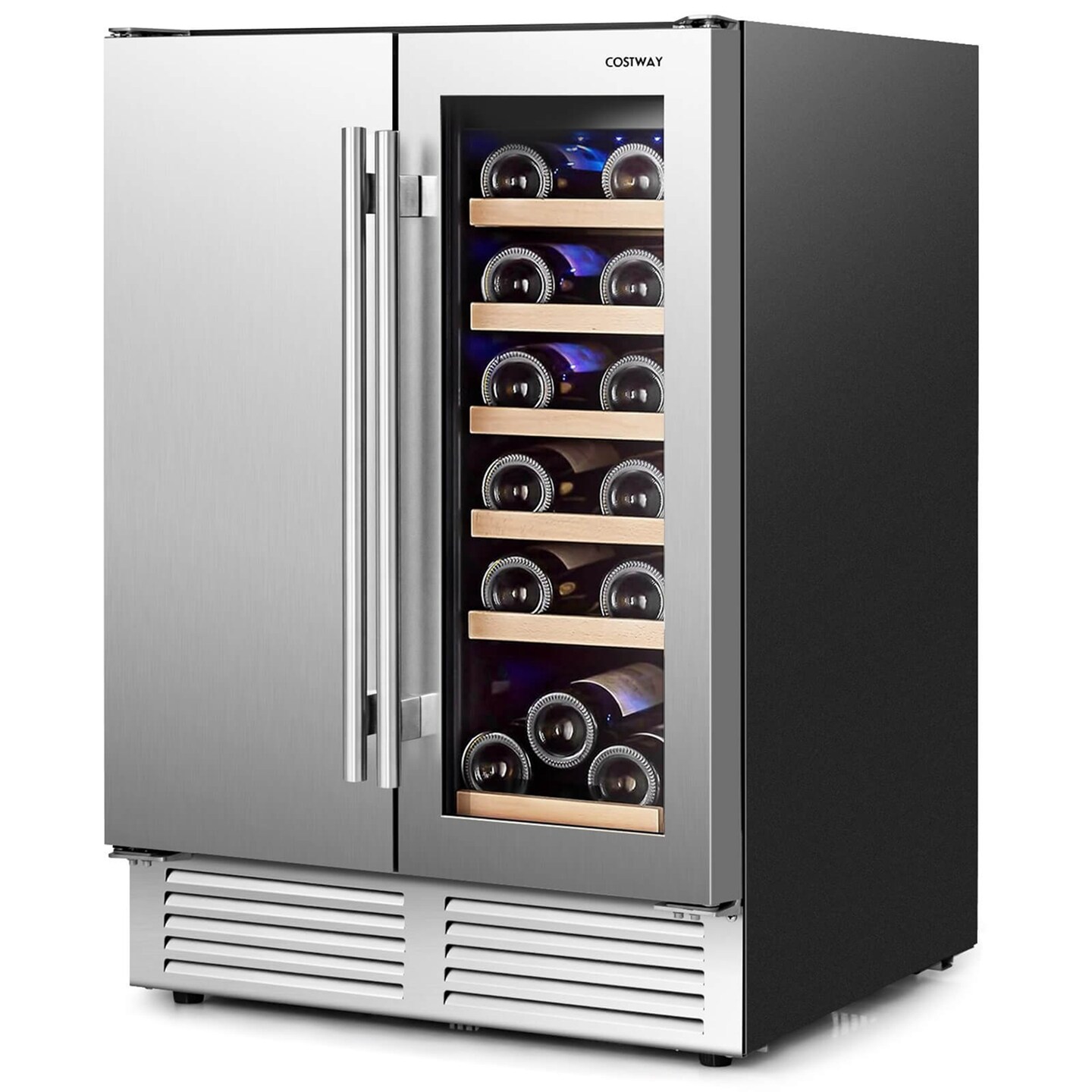 Costway 2-in-1 Beverage and  Cooler Free-standing &#x26; Built-in Dual Zones  Fridge