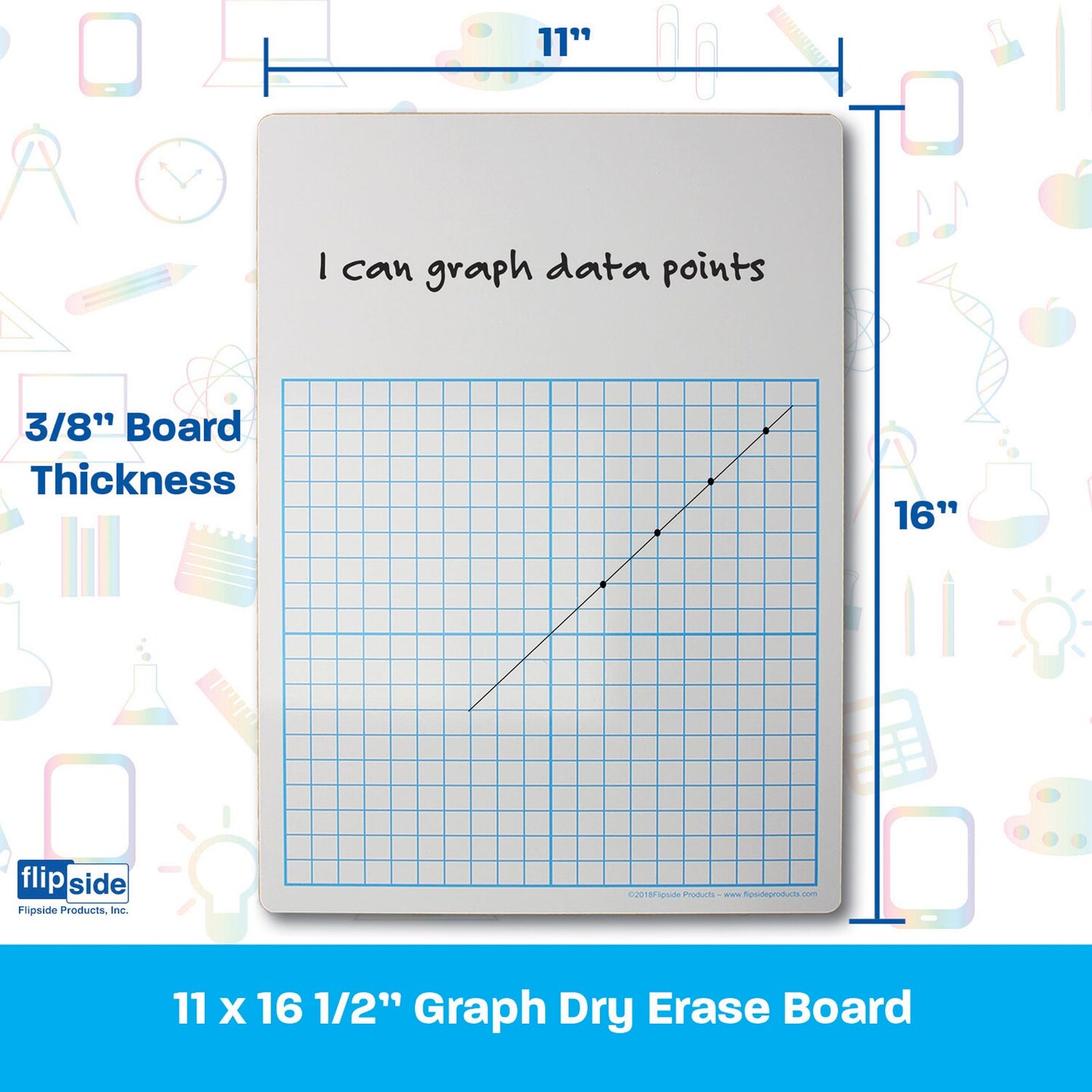 1/2&#x22; Graph Dry Erase Board, 11&#x22; x 16&#x22; Single