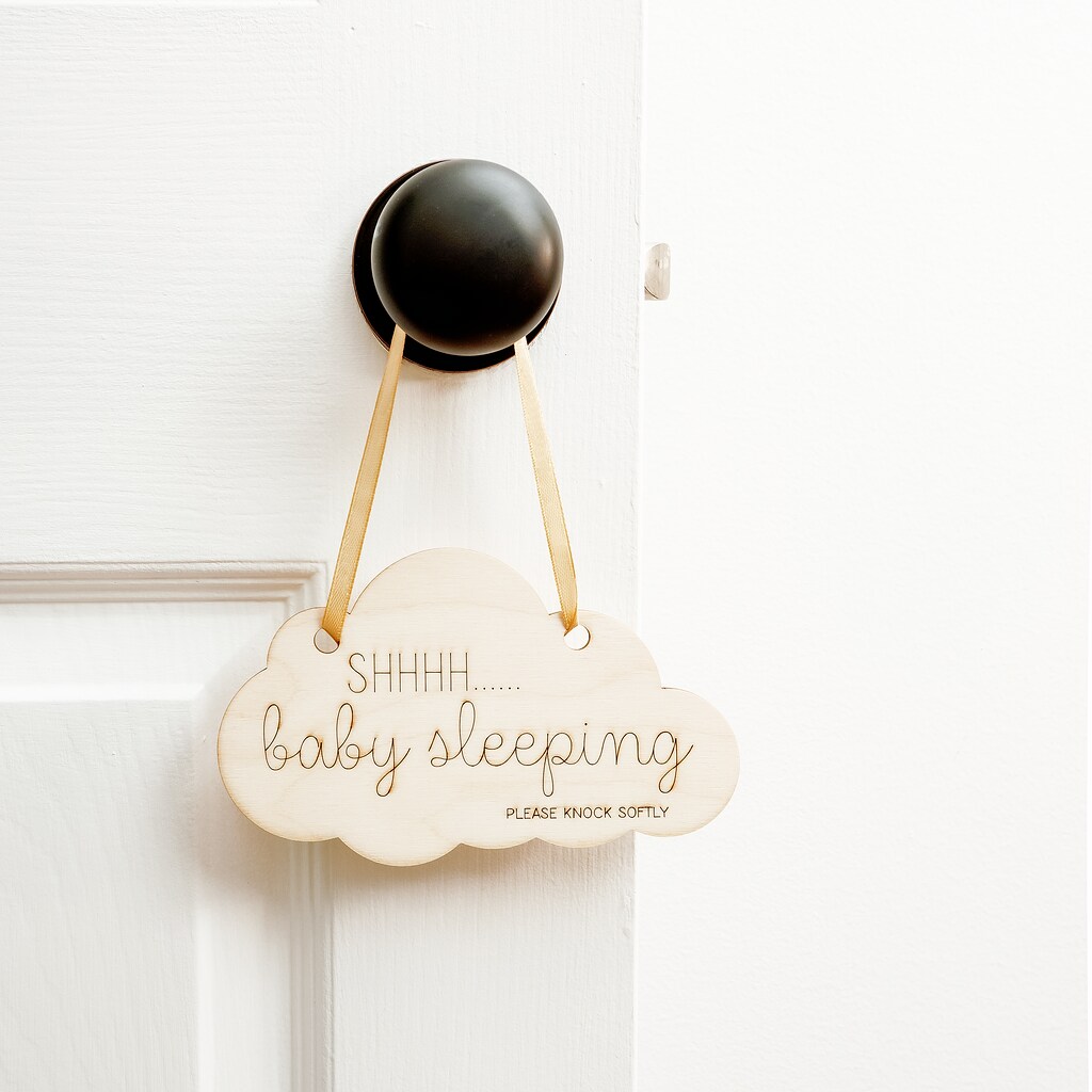 Shh Baby Sleeping Door Sign 6-inch, Wood Nursery No Knocking Sign | Woodpeckers