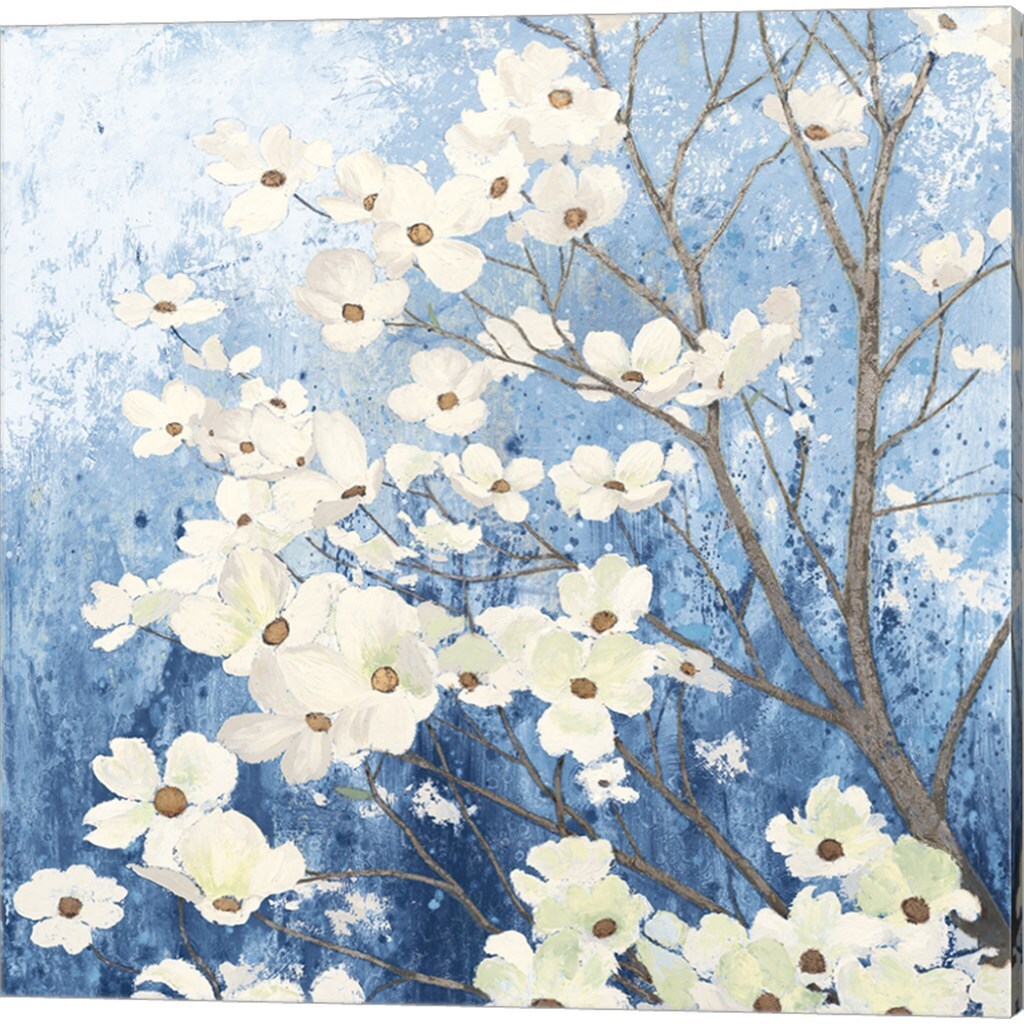 Dogwood Blossoms Indigo by James Wiens 14&#x22; x 14&#x22; Canvas Wall Art (Set of 2)