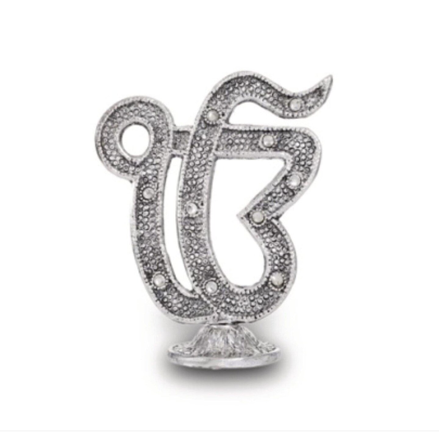 Silver Coated Ek Onkar Symbol Ik Onkar Stand Sikh Home Decor Punjabi Wedding Gifts Sikhism Religion Gift Symbol Studded Statue for Car Dashboard Housewarming Gift