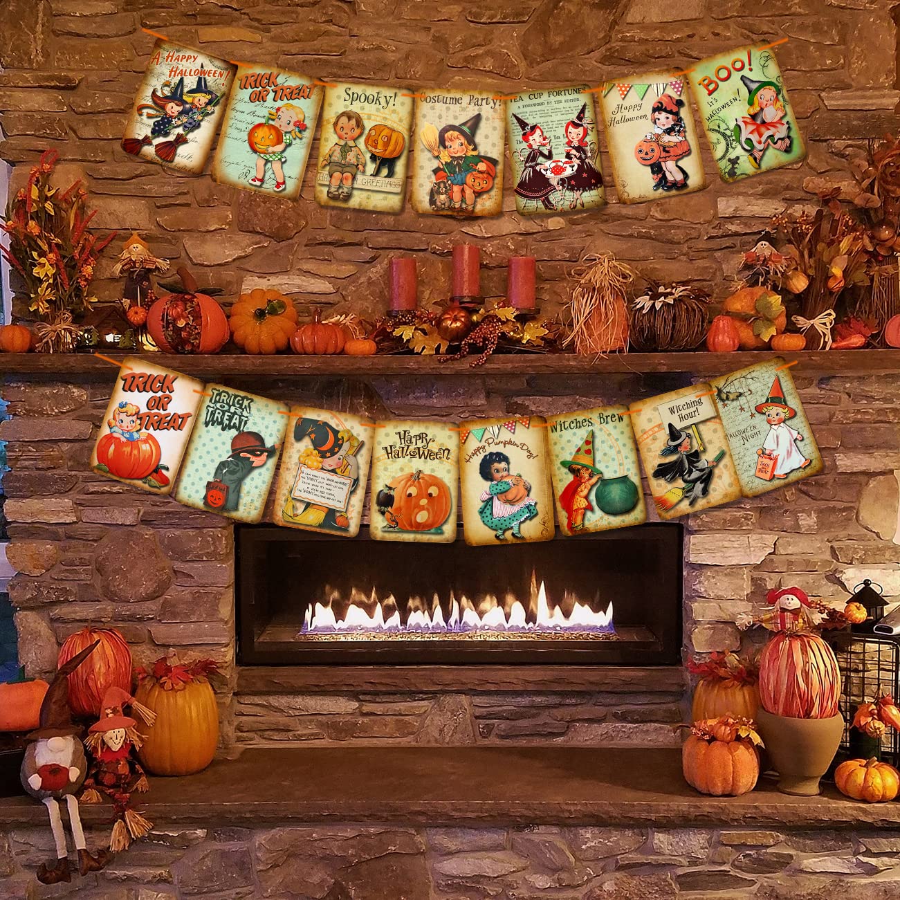 Halloween Holiday Decorations Trick or Treat Banner, Vintage Style Pumpkin Halloween Hanging Banner Home Decor Bunting Flag Garland - Halloween Party Decorations/Sign/Party Supplies/Photo Prop