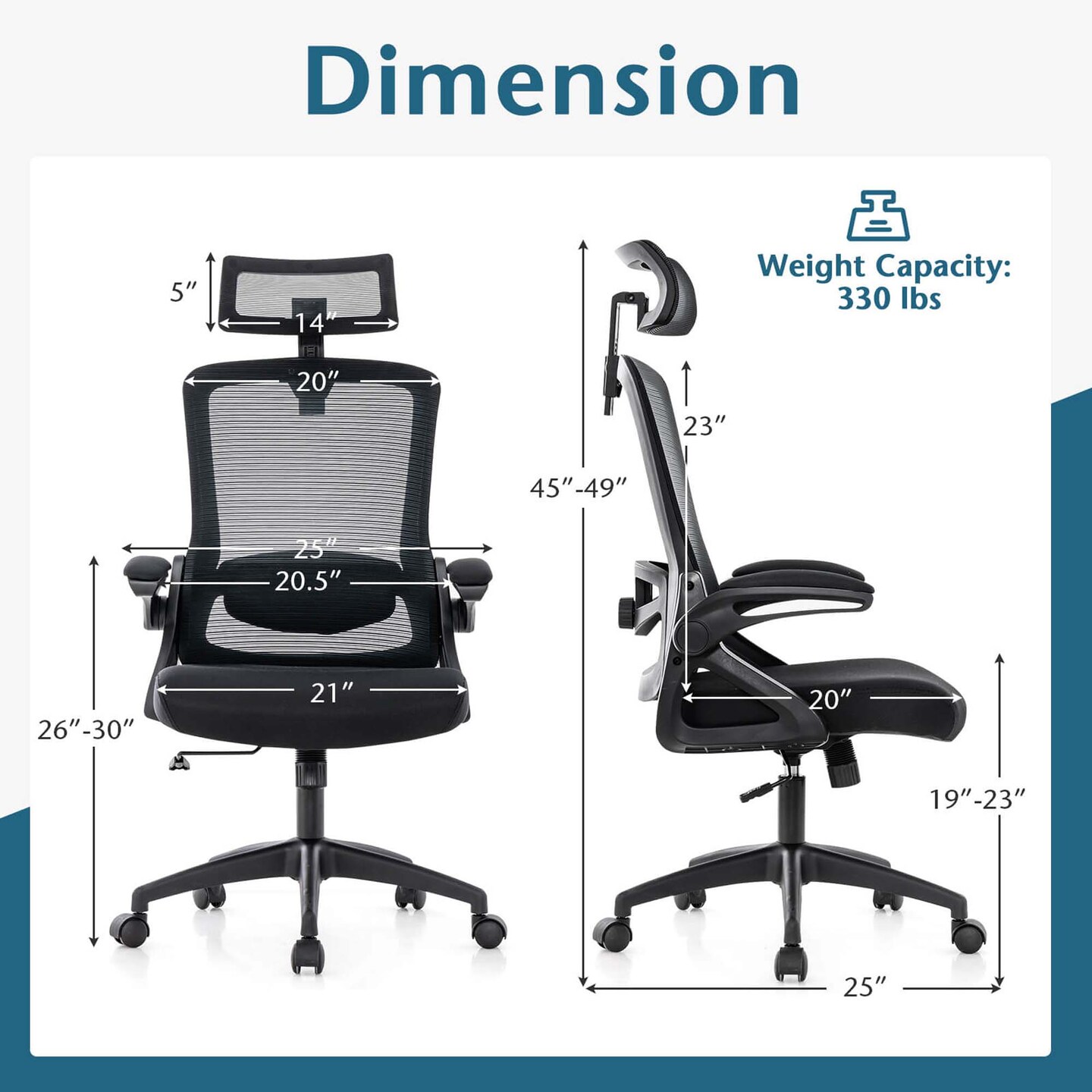 Costway Ergonomic Office Chair with Adjustable Lumbar Support Rocking Backrest Armrests Black/White