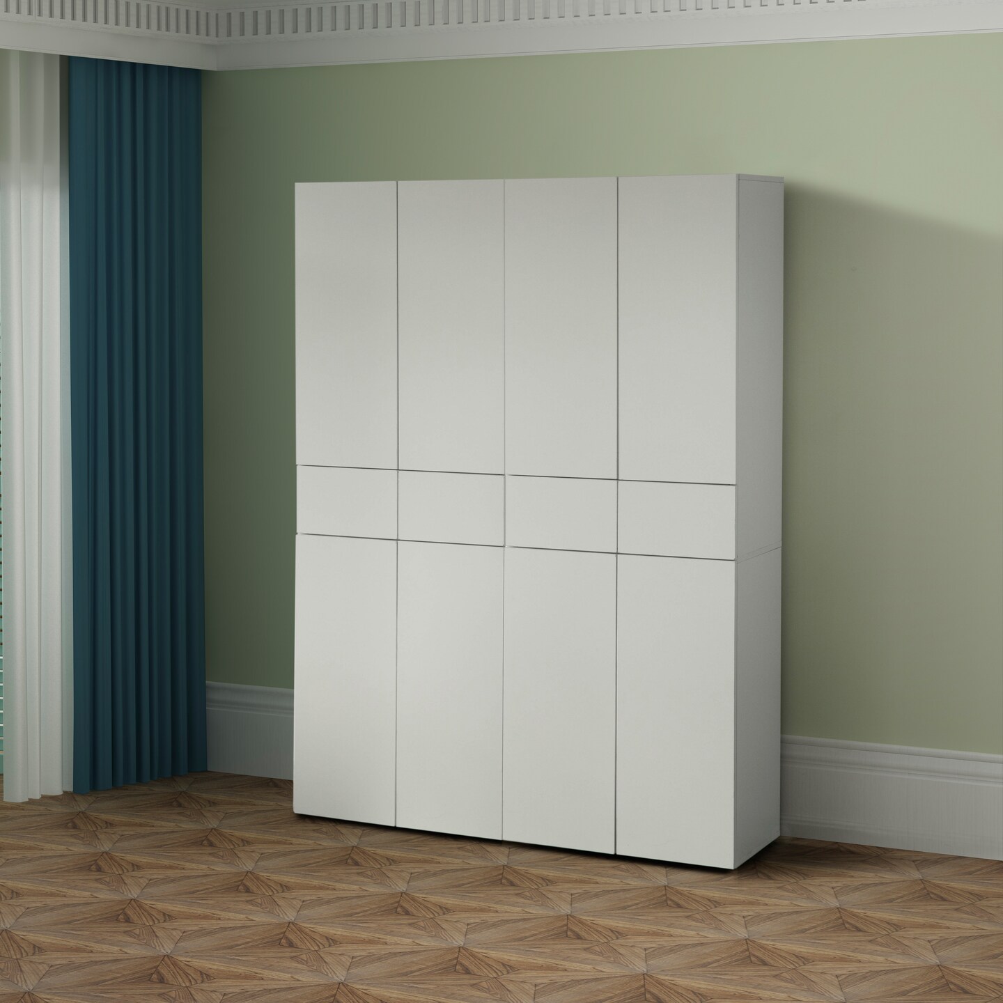 66-Inch Multi-Functional Finish Kitchen Pantry Cabinet with 4 Doors, 3 Adjustable Shelves, 2 Cabinets with 1 Drawer – Elegant Freestanding Farmhouse Storage for Kitchen, Dining and Living Room