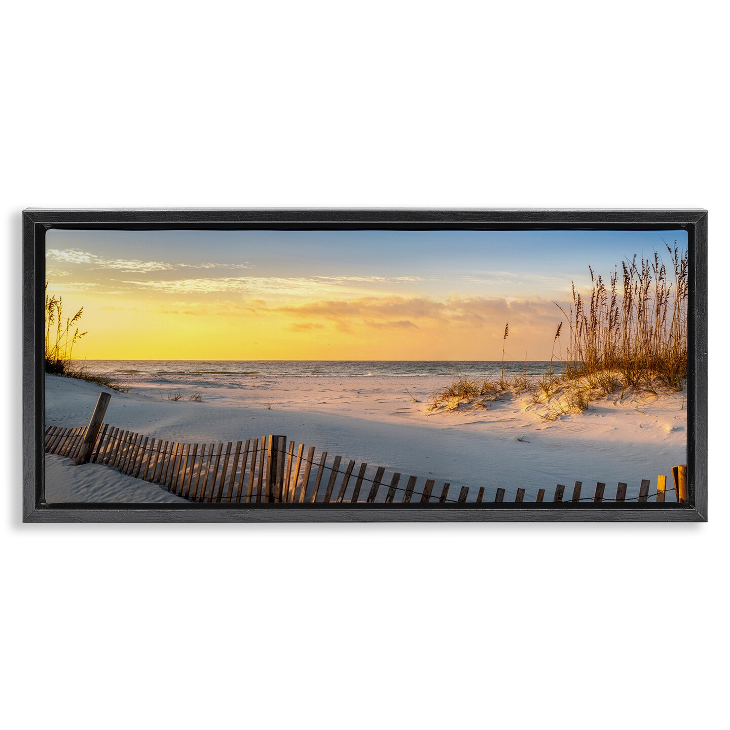 Stupell Industries Panoramic Coastal Beach Sunrise Framed Floater Canvas Wall Art