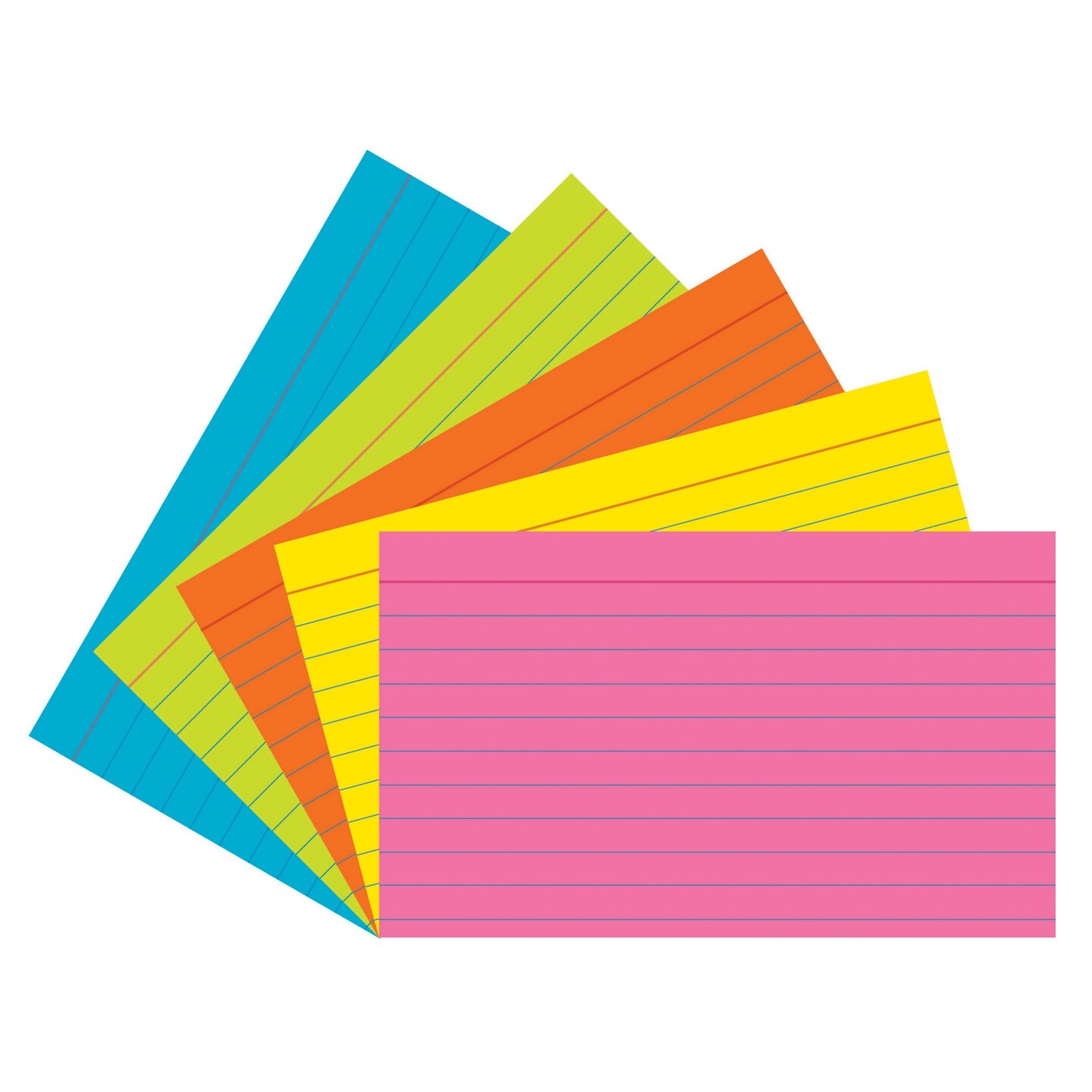 Index Cards, 5 Super Bright Assorted Colors, Ruled, 1/4&#x22; 3&#x22; x 5&#x22;, 75 Cards