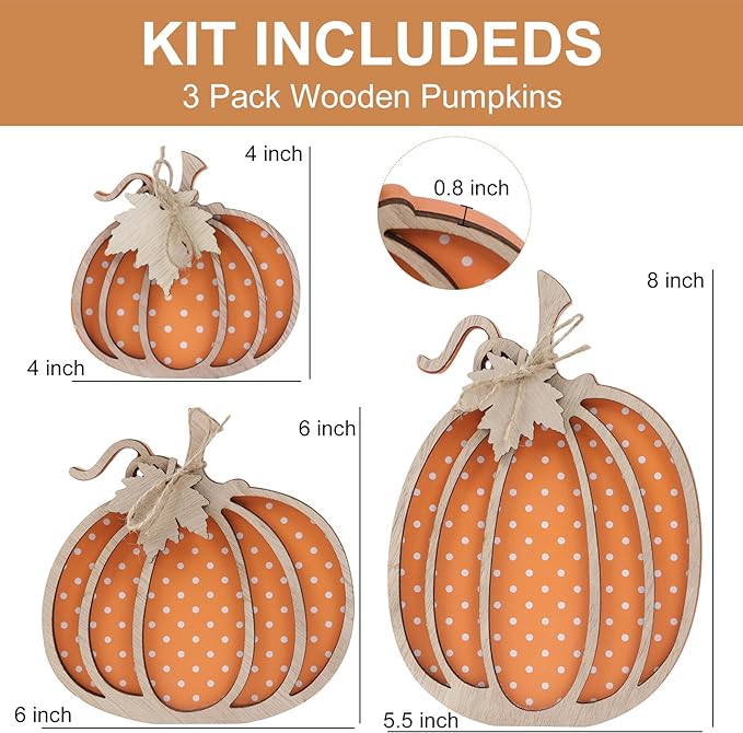 Fall Decor: Wooden Autumn Pumpkin Fall Decorations for Home Shelf Mantel Table Decor Pumpkins of Three Sizes Autumn Season