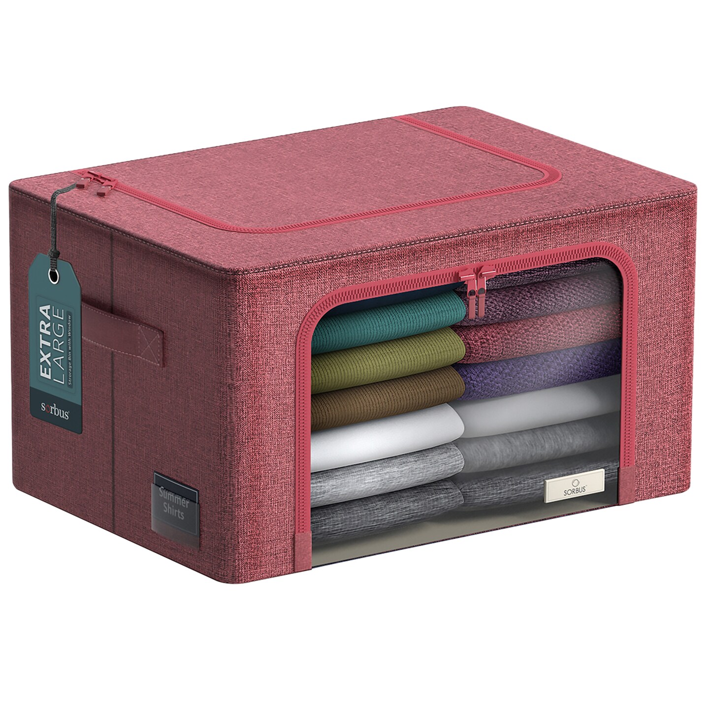 Sorbus 1 Pack Jumbo Storage Bin with Metal Frame, Storage Containers with Window & Handles, Stackable & Foldable Clothes Organizer Bag