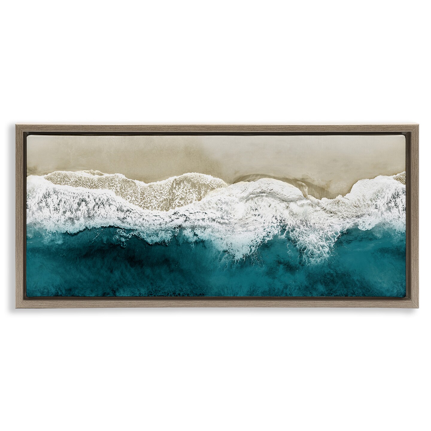 Stupell Industries Foamy Beach Coast Deep Ocean Framed Floater Canvas Wall Art