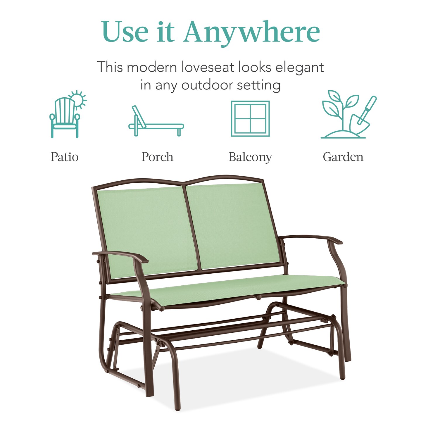 Best Choice Products 2-Person Outdoor Swing Glider, Steel Patio Loveseat, Bench Rocker w/ Armrests