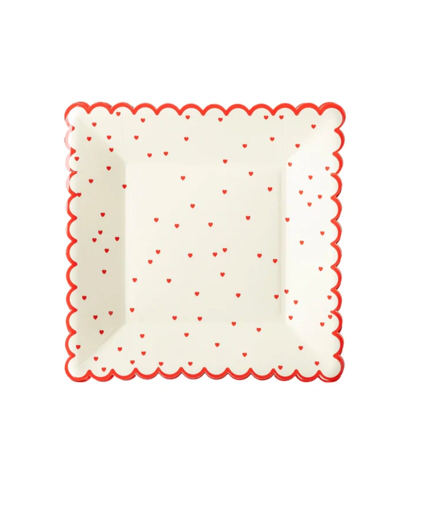 Valentine Red Scattered Heart Scalloped Paper Plates - 8&#x22; (8-Pack)