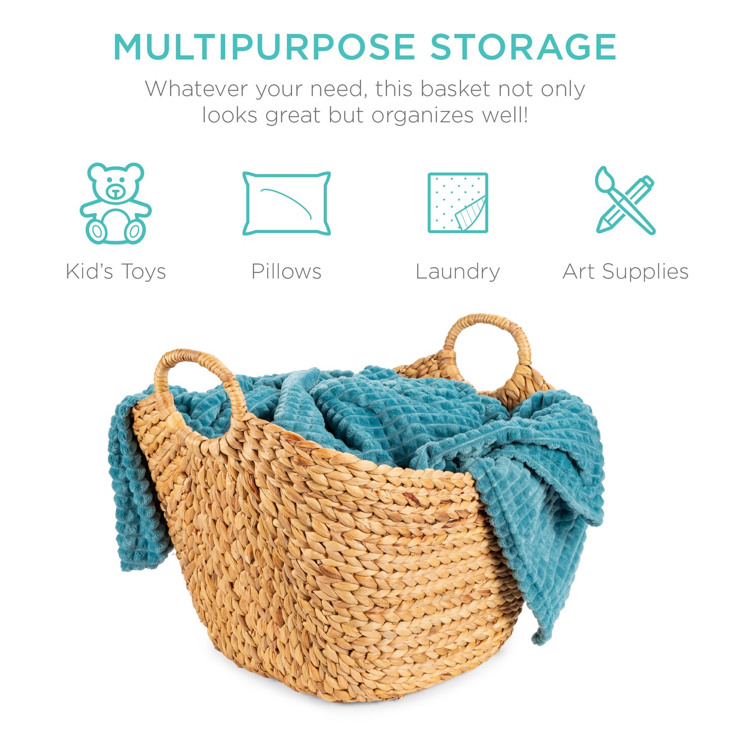 Best Choice Products Portable Large Hand Woven Wicker Braided Storage Laundry Basket Organizer w/ Handles