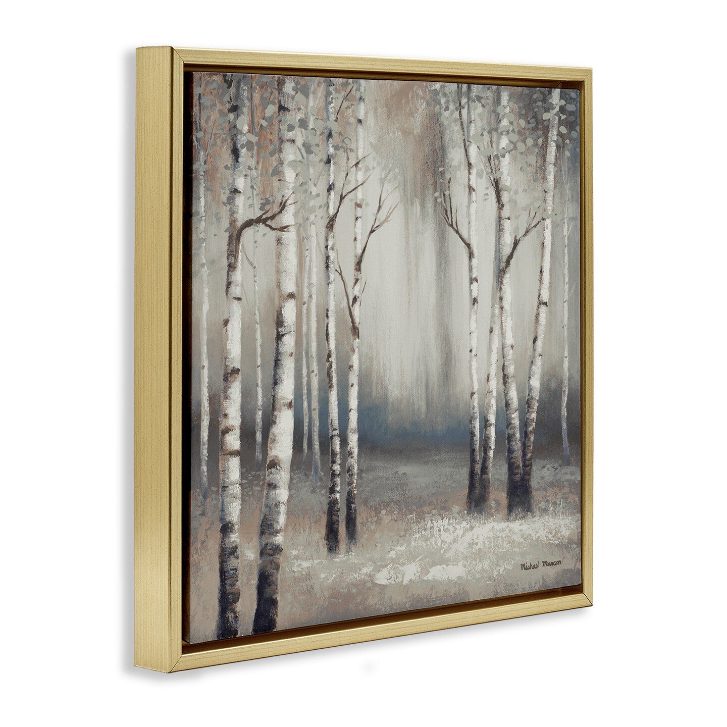 Stupell Industries Misty Birch Tree Forest Landscape Framed Floater Canvas Wall Art