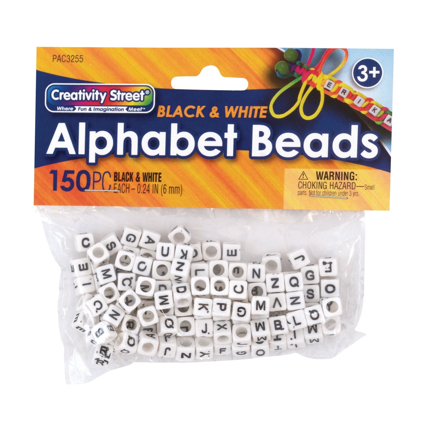 Alphabet Beads, Black &#x26; White, 6 mm, 150 Count