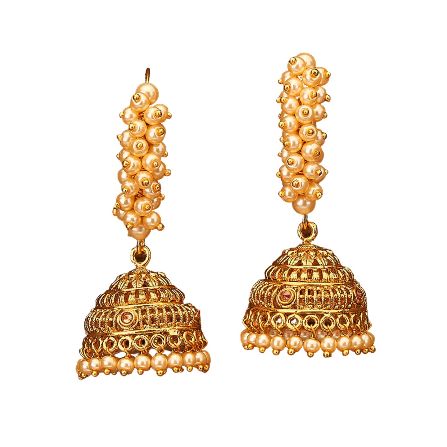 Indian Jhumka Earrings for Women - Faux Pearl Hoop Jhumka Earrings Meenakari Jhumkas with Gold Platting Bollywood Style Dangle Drop Earring Ethnic Chandbali Jewelry for Bride Gift for Her