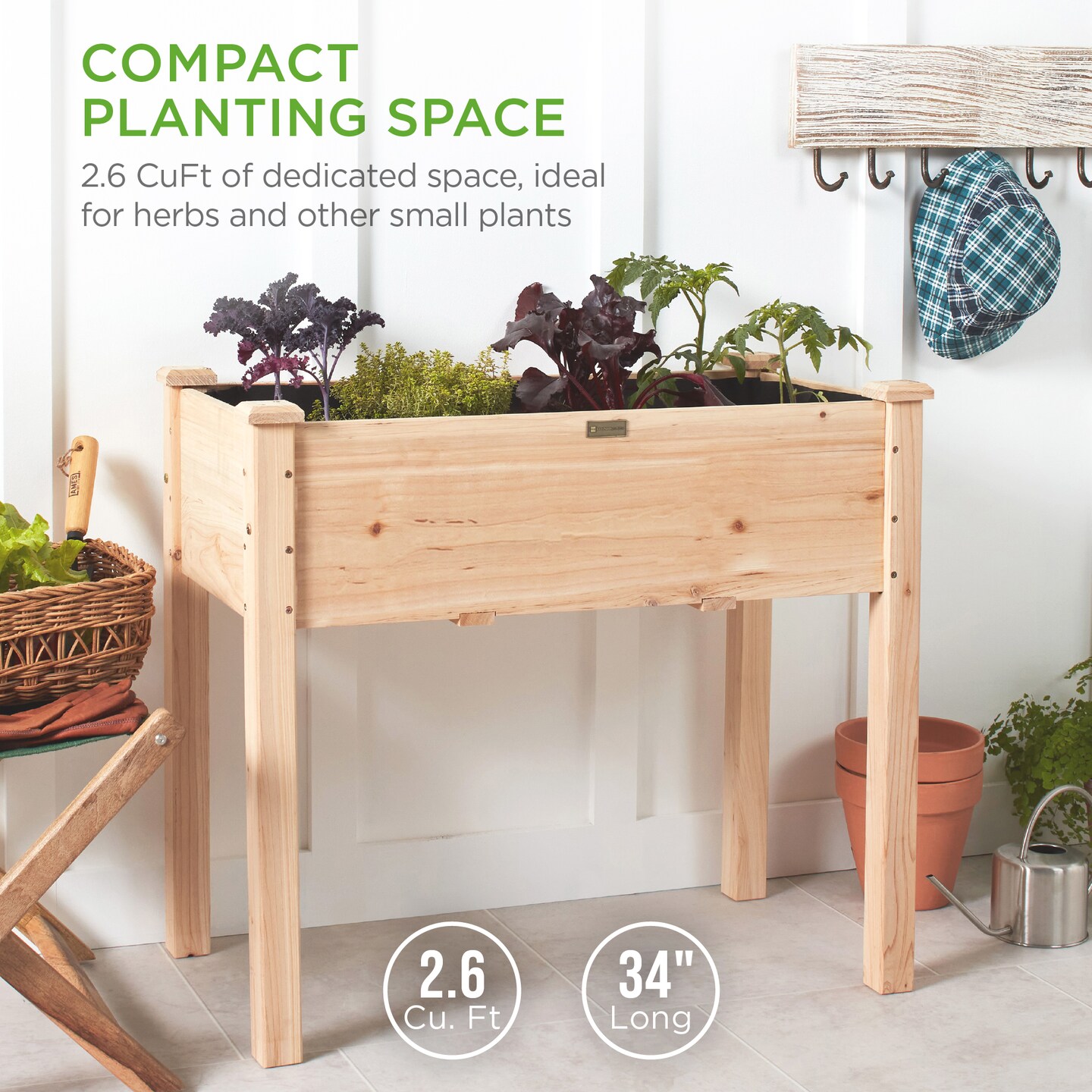 Best Choice Products 34x18x30in Raised Garden Bed, Elevated Wood Planter Box for Kids, Patio w/ Bed Liner