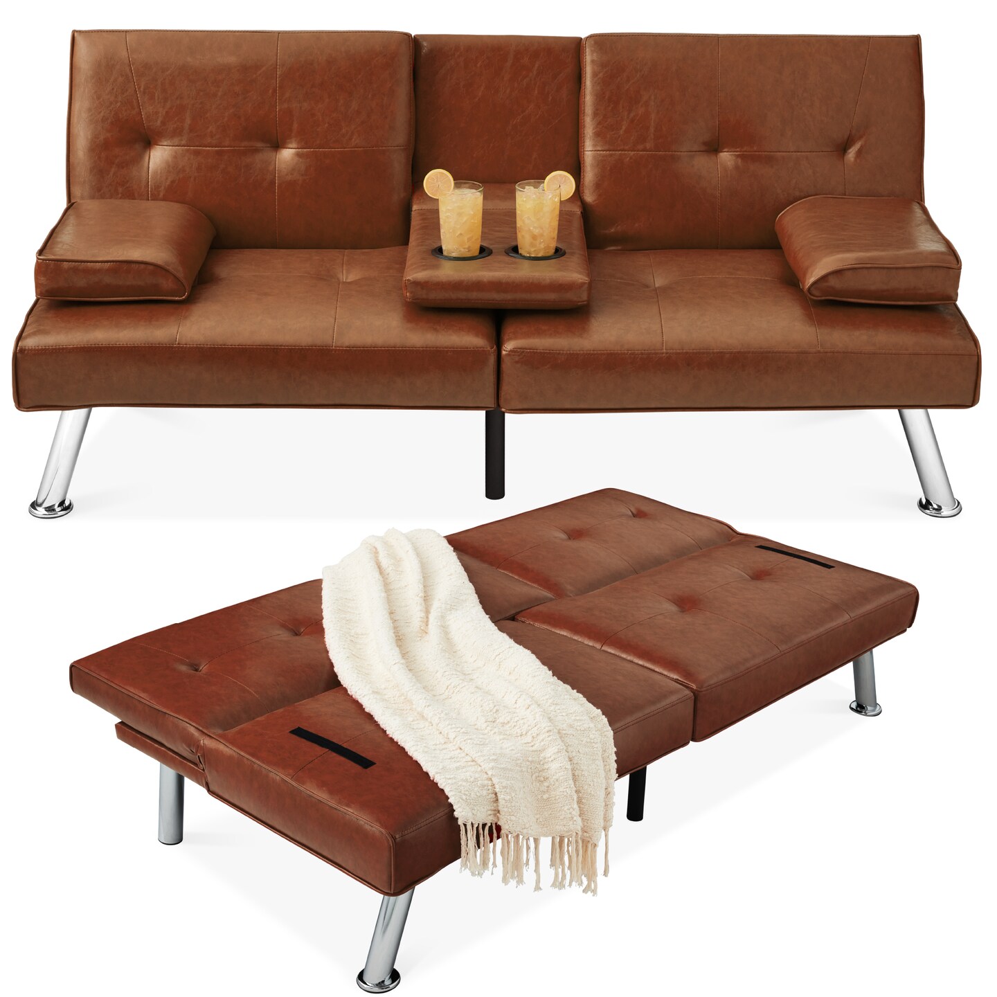 Best Choice Products Modern Faux Leather Convertible Futon Sofa w ...