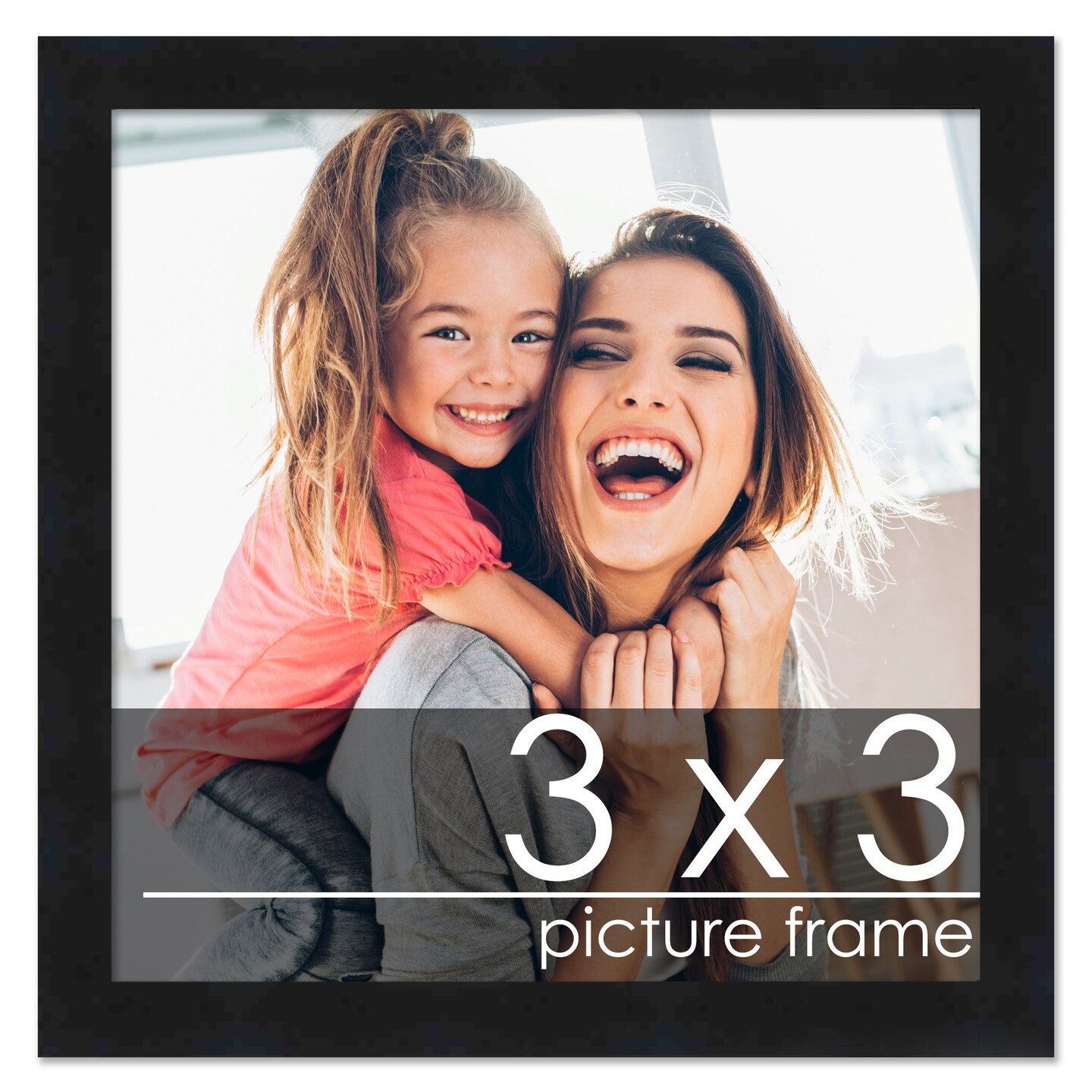 3x3 Black Wood Picture Square Frame - UV Acrylic, Foam Board Backing, Hanging Hardware