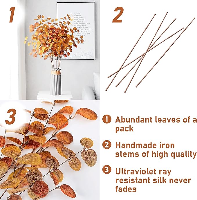 6 Pieces Fall Picks Fall Stems, Artificial Eucalyptus Stems Golden Eucalyptus Picks Autumn Picks: Fall Floral Stems, Leaf Spray