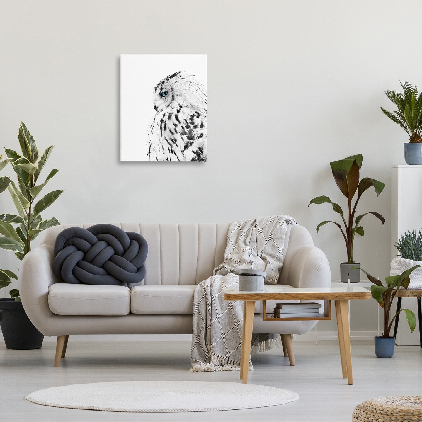 Stupell Industries Snow Owl Peering Blue Eyes Canvas Wall Art