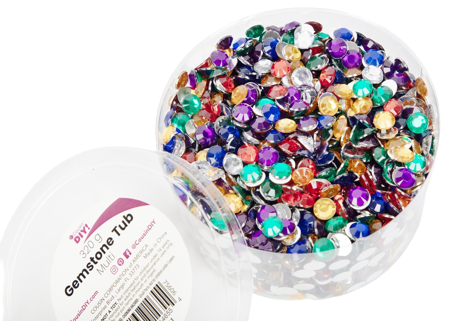 CousinDIY Gemstone Tub, 340 grams - Flat Back Faceted Round Craft Gems for Projects and Embellishments, Multicolor