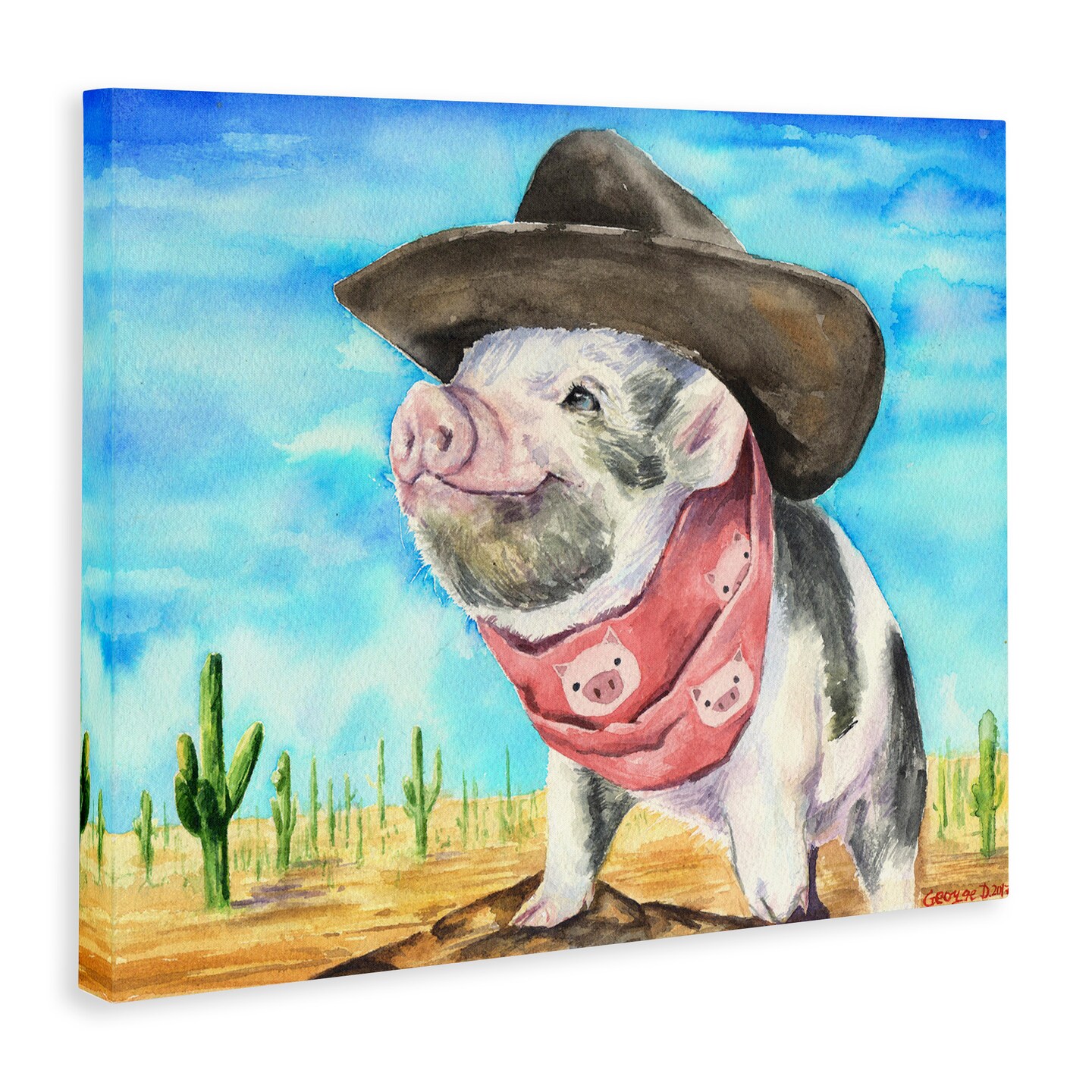 Stupell Industries Wild West Cowboy Pig Canvas Wall Art
