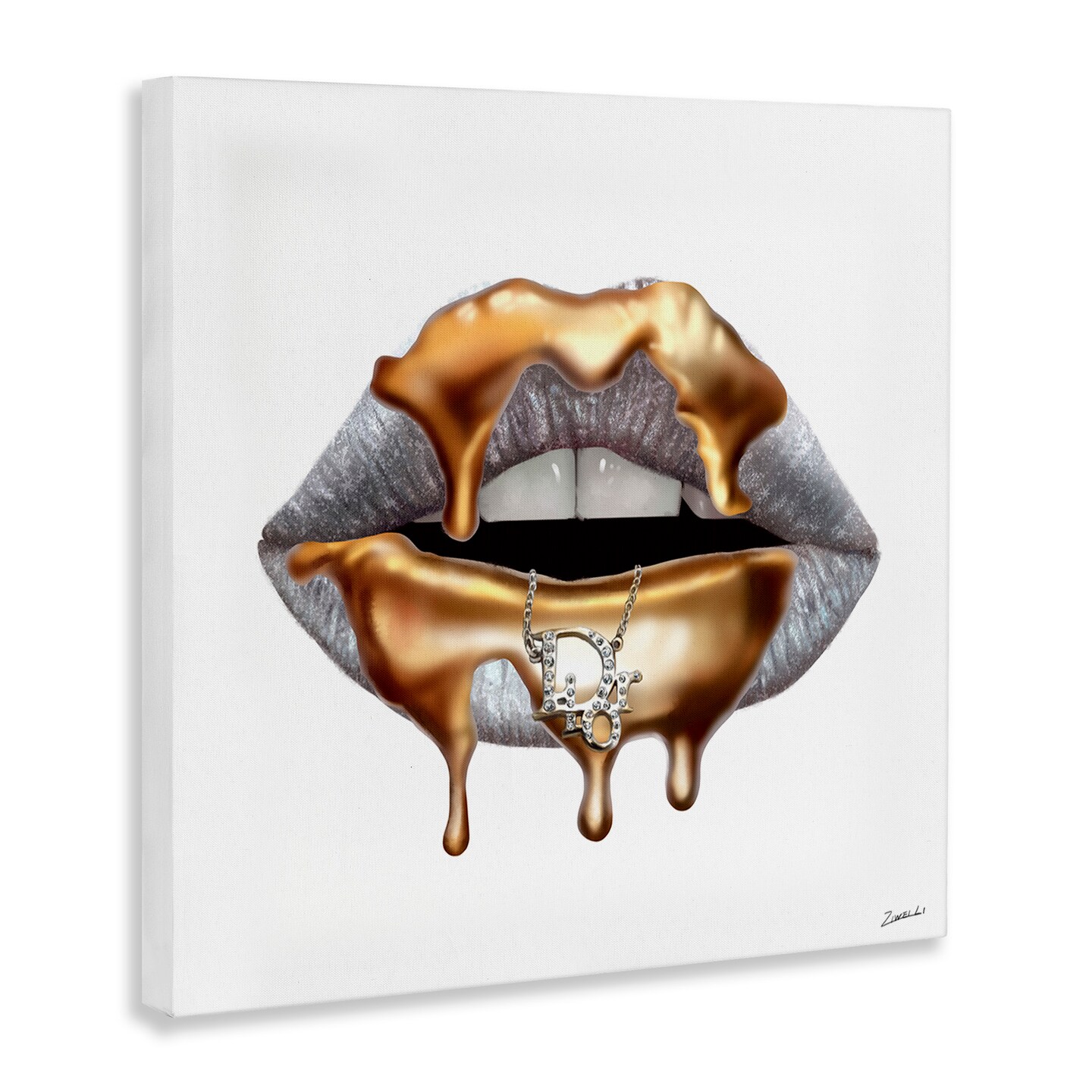 Stupell Industries Glam Silver Lip Gold Drip Canvas Wall Art