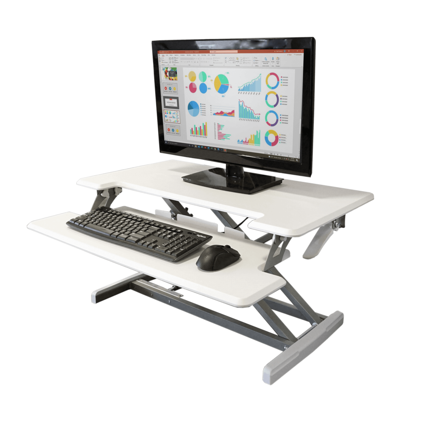 Victor DCX610 Height Adjustable Compact Standing Desk | Black | 33” Wide Sit-Stand Dual Monitor Desk and Laptop Riser Workstation | Compatible with Most Monitor Arms