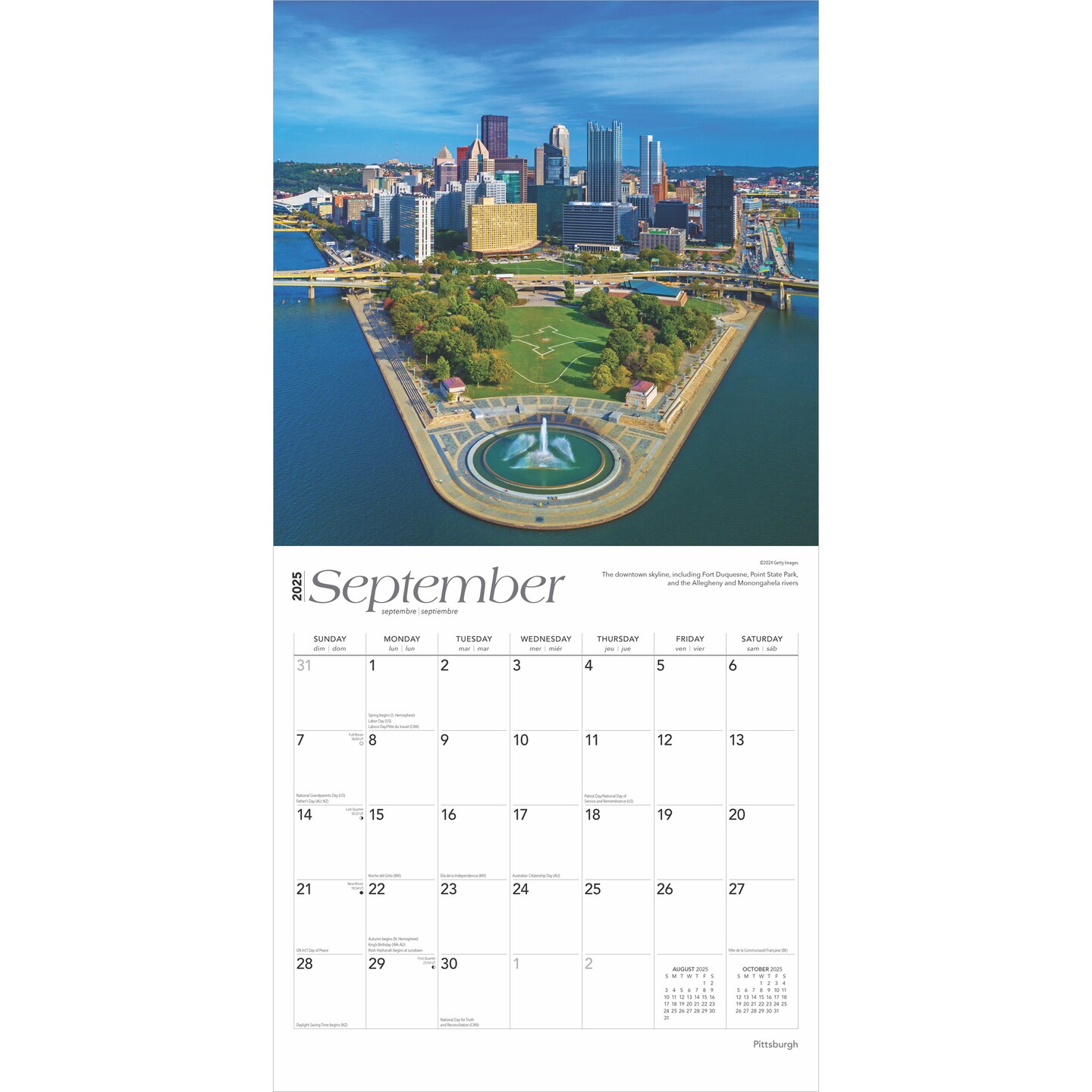 Pittsburgh | 2025 12 x 24 Inch Monthly Square Wall Calendar | Plastic-Free | BrownTrout | USA United States of America Pennsylvania Northeast City