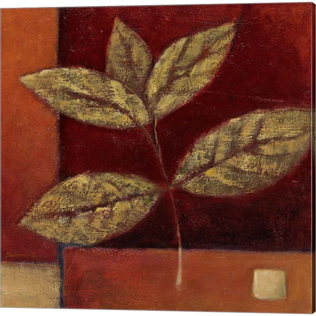 Crimson Leaf Study by Ursula Salemink-Roos 14" x 14" Canvas Wall Art (Set of 2)