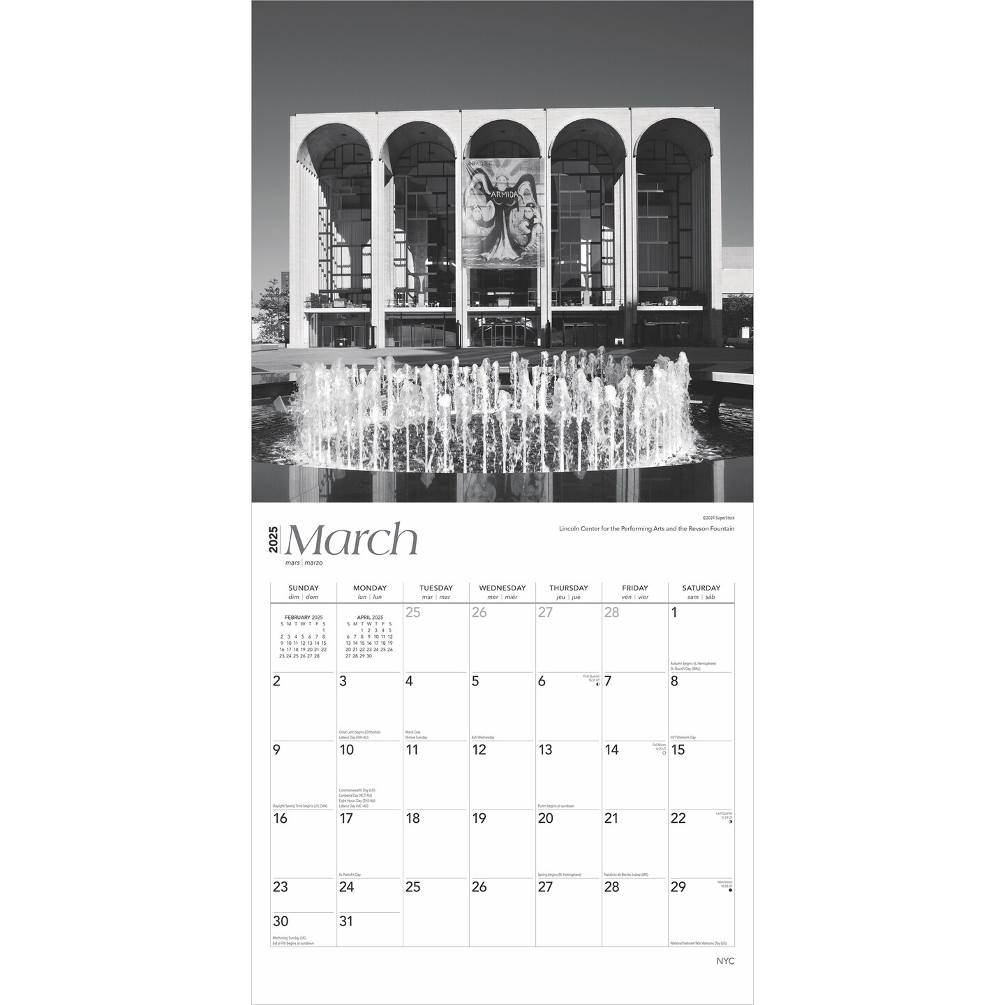New York City Black &#x26; White | 2025 12 x 24 Inch Monthly Square Wall Calendar | Plastic-Free | BrownTrout | USA United States of America NYC State Northeast Atlantic