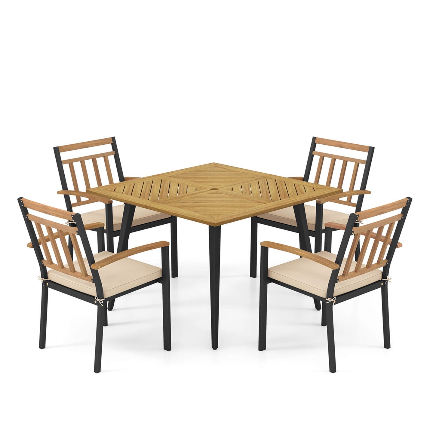 Costway 5 Pieces Patio Dining Set Outdoor Dining Table and Chairs with Cushions