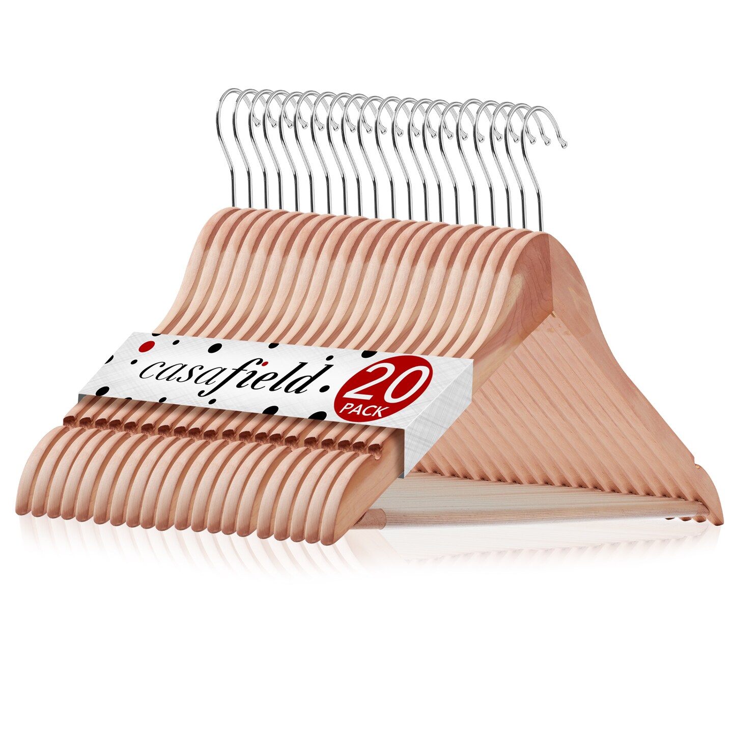 Casafield - Red Cedar Wooden Suit Hangers with Smooth Finish, Notches, and Swivel Hook - Natural Wood Hangers for Clothes, Coats, Pants, Shirts, Skirts