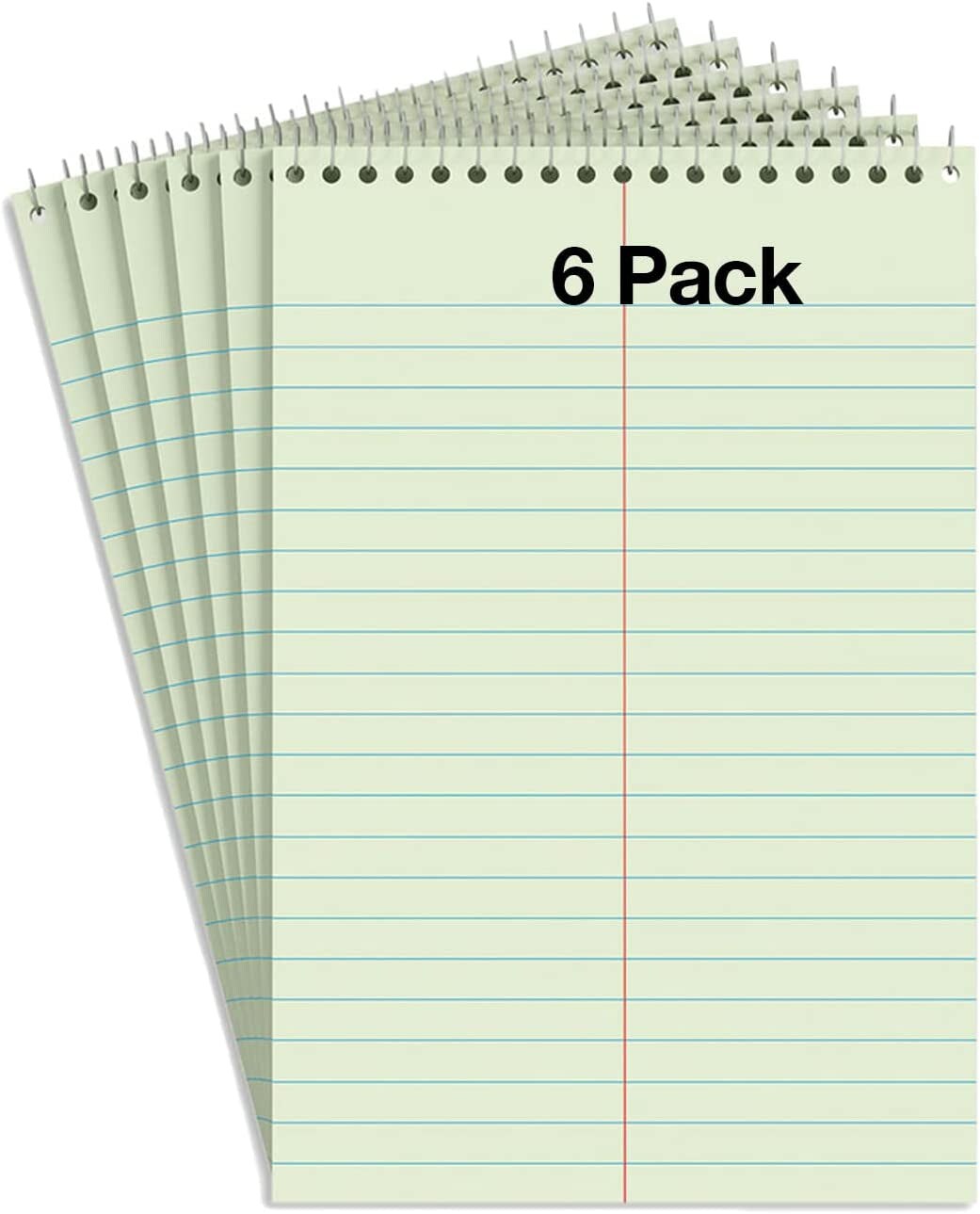 Steno Pads Notebooks, Top Bound Spiral Steno Book - Gregg Ruled, Green Tint, 80 Sheets per Notepad - 6 X 9 Inch - Great for Note-Taking and Making To-Do Lists - 6 Pack