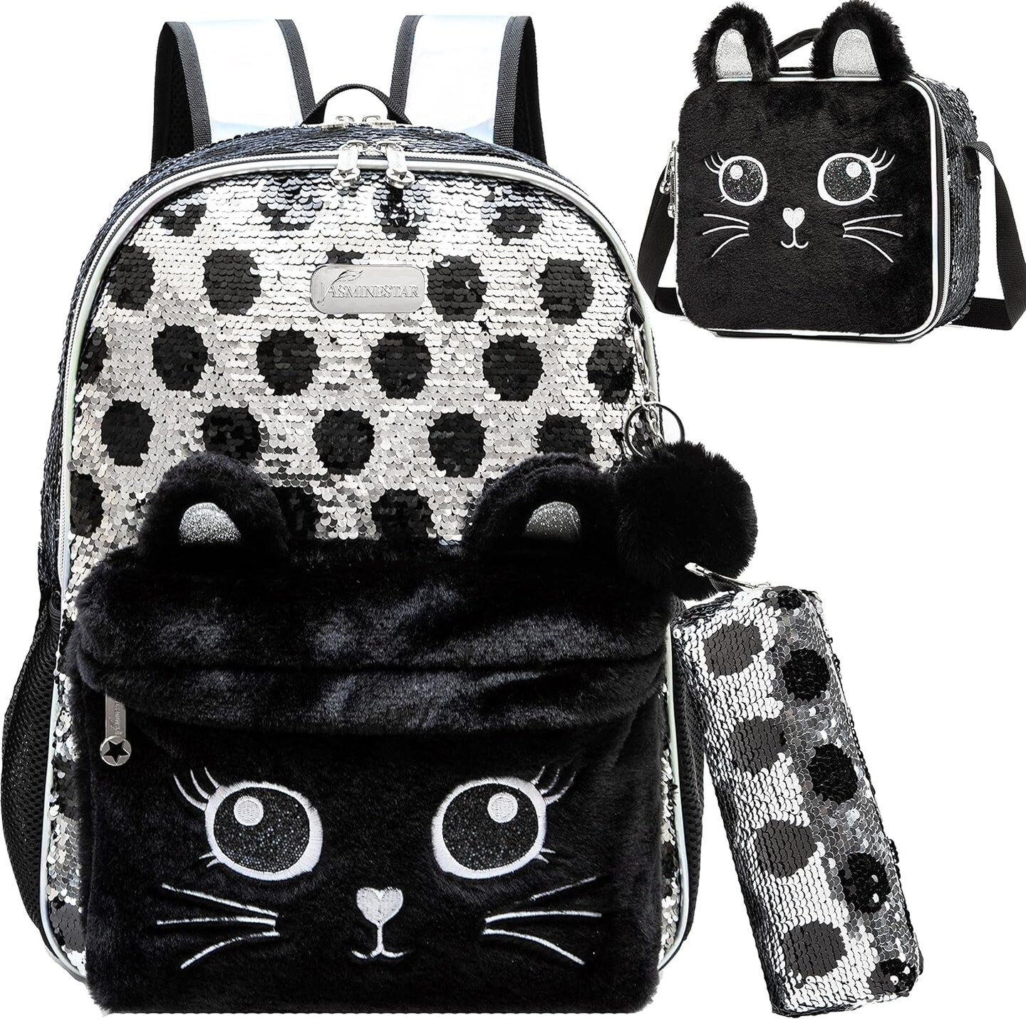 Cute Cat Backpack for Girls Sequin School Backpacks with Lunch Box for Elementary Students Kids Travel Bookbag Set 4 in 1 Michaels