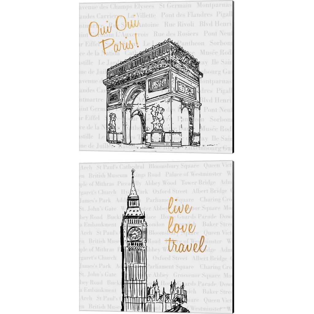 Travel Pack V Live Love Travel by Nick Biscardi 14" x 14" Canvas Wall Art (Set of 2)