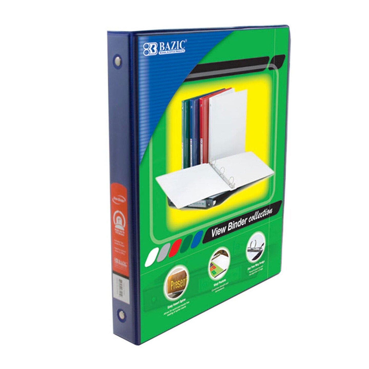 3-Ring View Binder with 2 Pockets, 1&#x22;, Blue