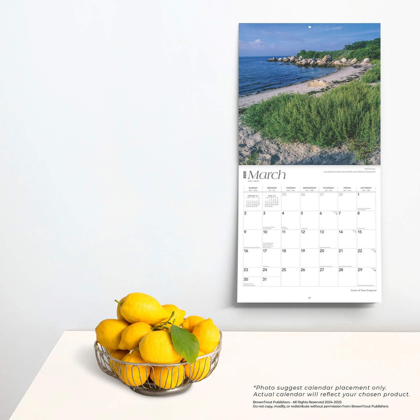 Coast of New England | 2025 12 x 24 Inch Monthly Square Wall Calendar | Plastic-Free | BrownTrout | USA United States of America Scenic Nature Ocean Sea Coast