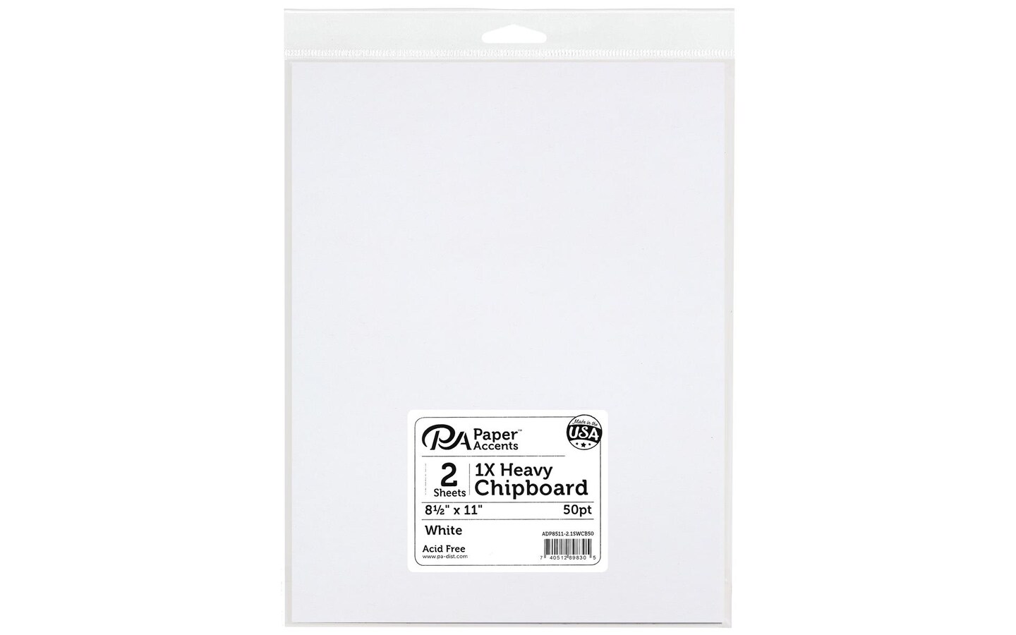 Chipboard 8.5x11 1X Heavy 50pt White 1 Side 2pc