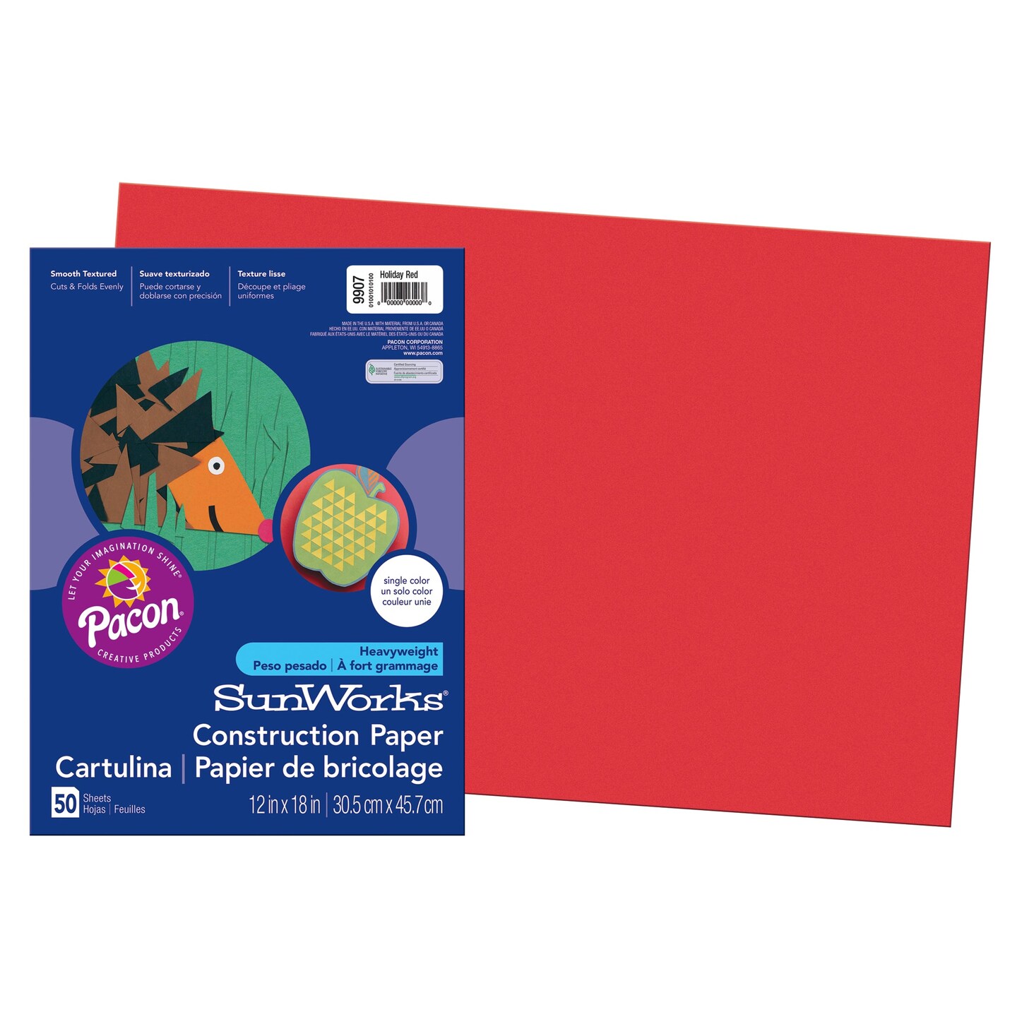Construction Paper, Holiday Red, 12&#x22; x 18&#x22;, 50 Sheets