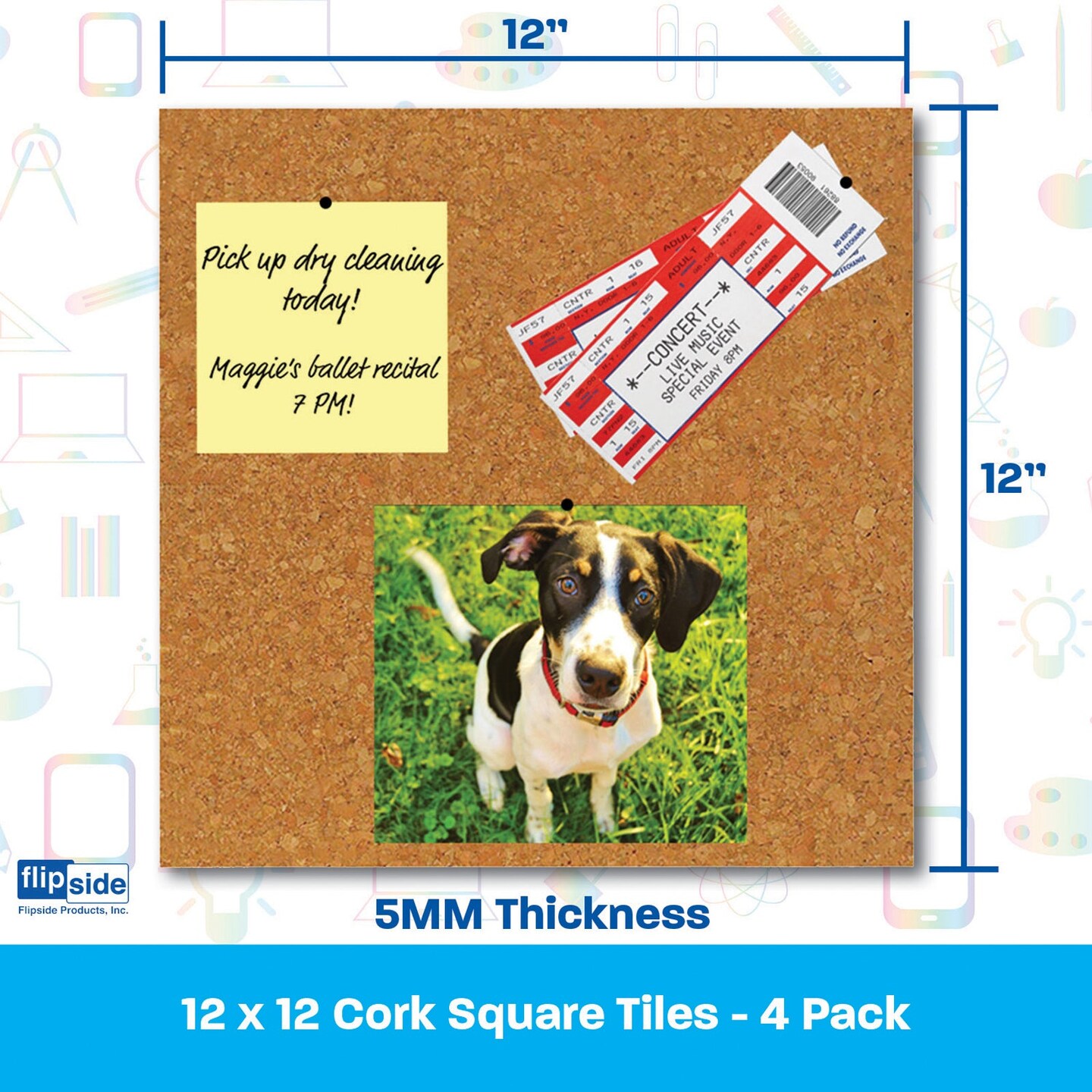 Cork Tiles, 12&#x22; x 12&#x22;, Set of 4