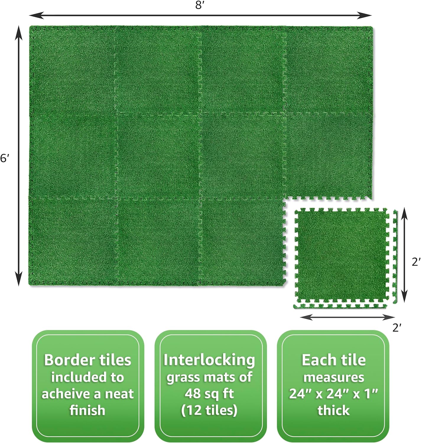 Sorbus Grass Foam Floor Tiles - 12 Interlocking Mats of 24&#x22; X 24&#x201D; (48 Sq Ft Total) Artificial Carpet Grass Turf for Indoor Outdoor