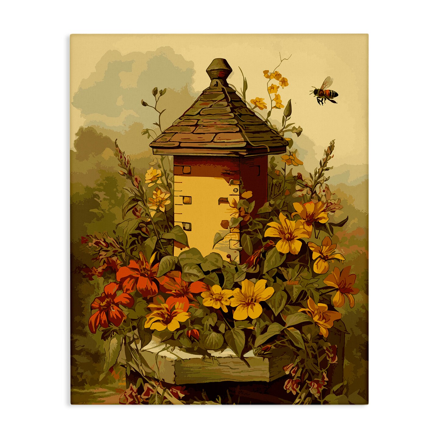 Stupell Industries Bees & Floral Architecture Canvas Wall Art