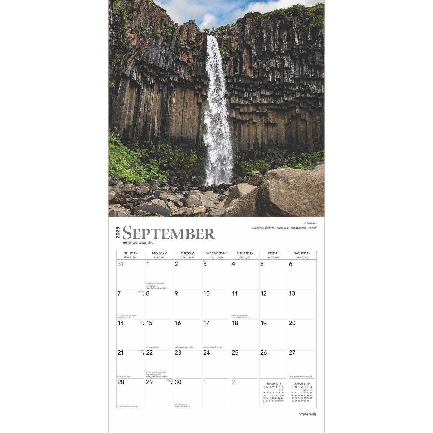 Waterfalls | 2025 12 x 24 Inch Monthly Square Wall Calendar | Plastic-Free | BrownTrout | Nature Rivers Lakes
